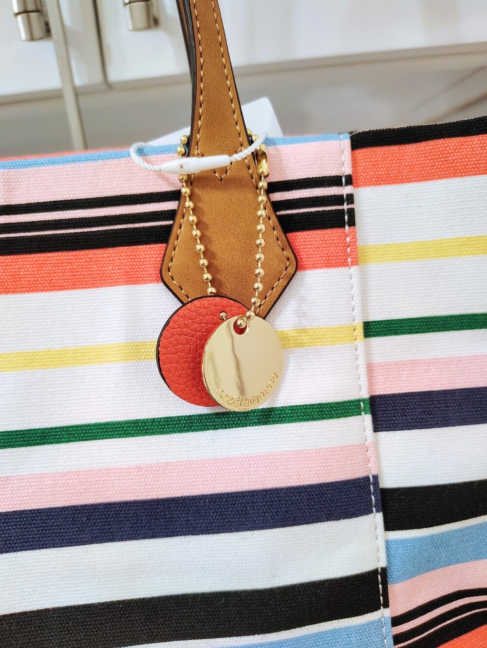 NWT Liz Claiborne Tote Bag - Raffia & Striped Multicolor Canvas - Picture 4 of 14